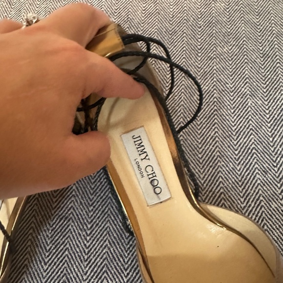 JIMMY CHOO - Two Tone Suede and Gold Block Heel Lace up D'Orsay Shoe - Picture 5 of 5